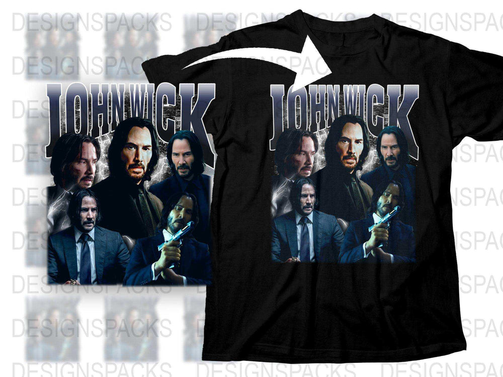 John Wick Movie Graphic T-Shirt, Action Film Fan Apparel, Men's Black Cotton Tee, Multiple Sizes Available