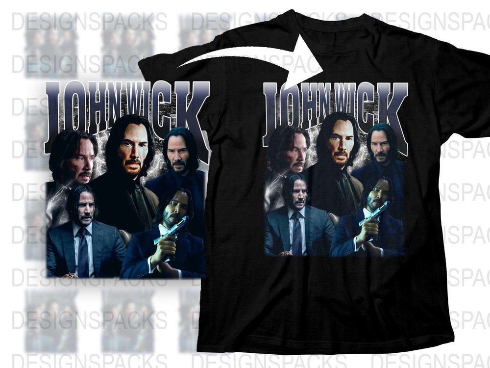 John Wick Movie Graphic T-Shirt, Action Film Fan Apparel, Men's Black Cotton Tee, Multiple Sizes Available