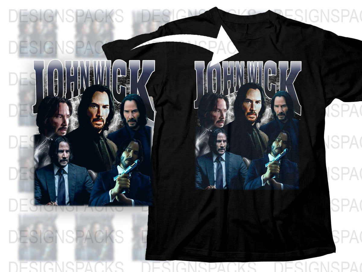 John Wick Movie Graphic T-Shirt, Action Film Fan Apparel, Men's Black Cotton Tee, Multiple Sizes Available