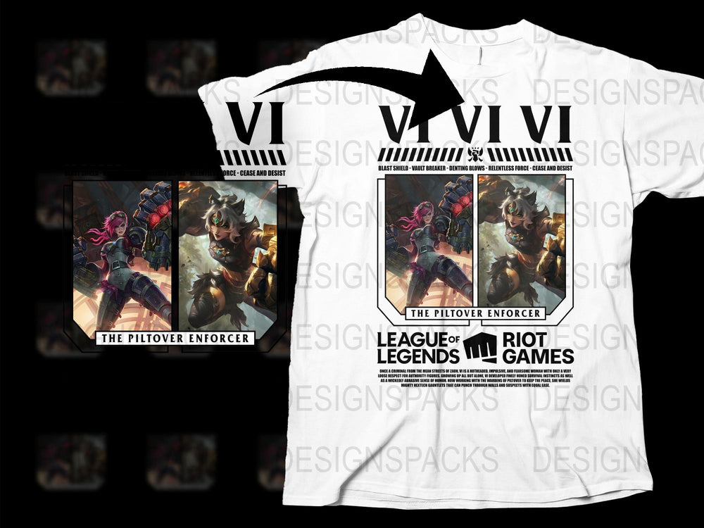 League of Legends Vi T-Shirt, The Piltover Enforcer Graphic Tee, Riot Games Merchandise