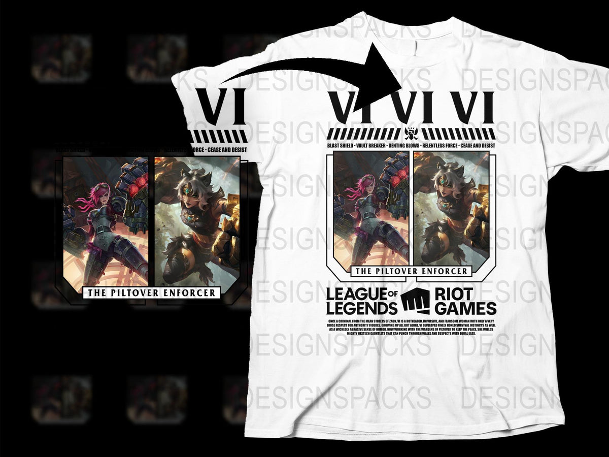 League of Legends Vi T-Shirt, The Piltover Enforcer Graphic Tee, Riot Games Merchandise