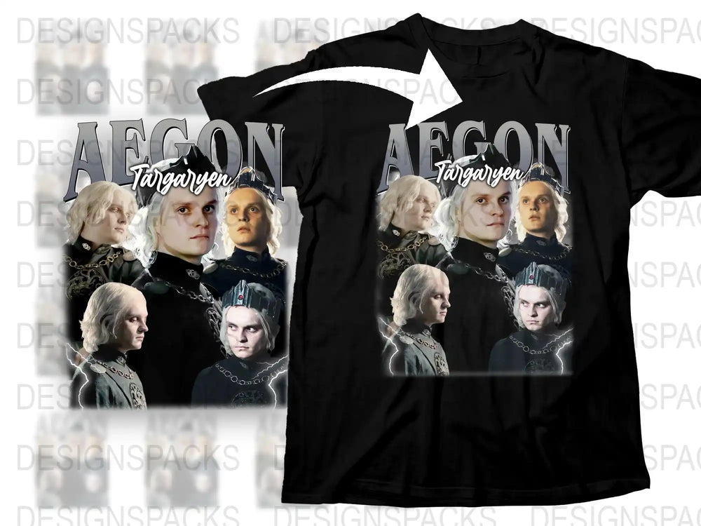 Aegon Targaryen Graphic T-Shirt, House of the Dragon Fan Merch, Black Unisex Tee with Character Collage