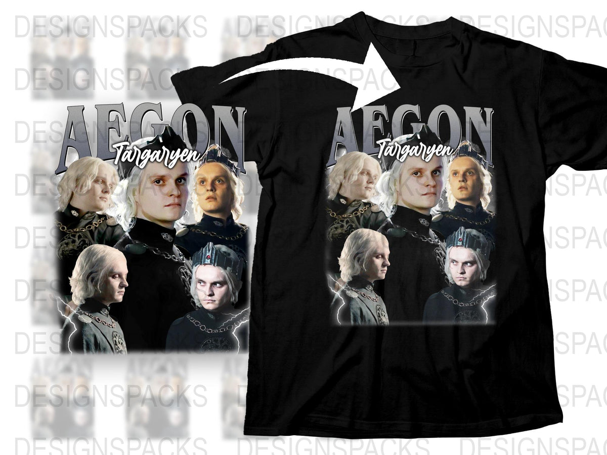 Aegon Targaryen Graphic T-Shirt, House of the Dragon Fan Merch, Black Unisex Tee with Character Collage