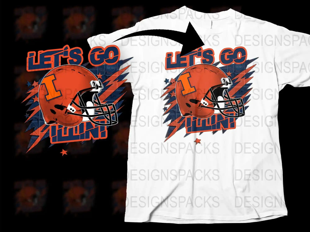 Let's Go Football Graphic T-Shirt, Sports Fan Orange Helmet Design, Bold Text Apparel, Custom Casual Wear