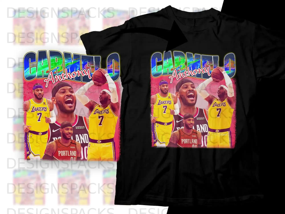 Carmelo Anthony in Los Angeles Lakers and Portland Trail Blazers jerseys.