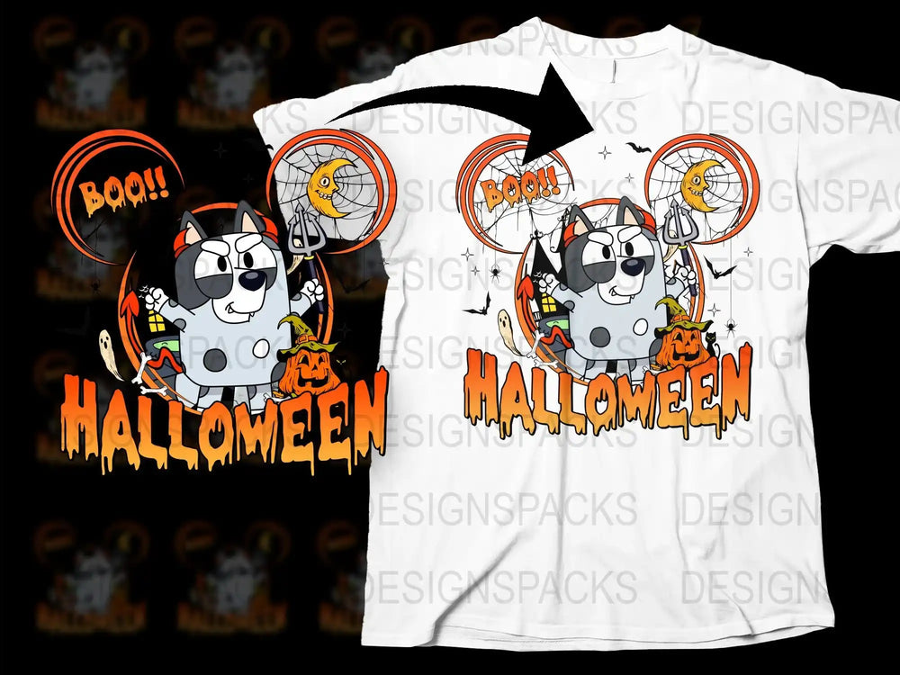 Halloween Dog T-Shirt Funny Boo Design, Spooky Cartoon Puppy with Pumpkin Graphic Tee for All Ages