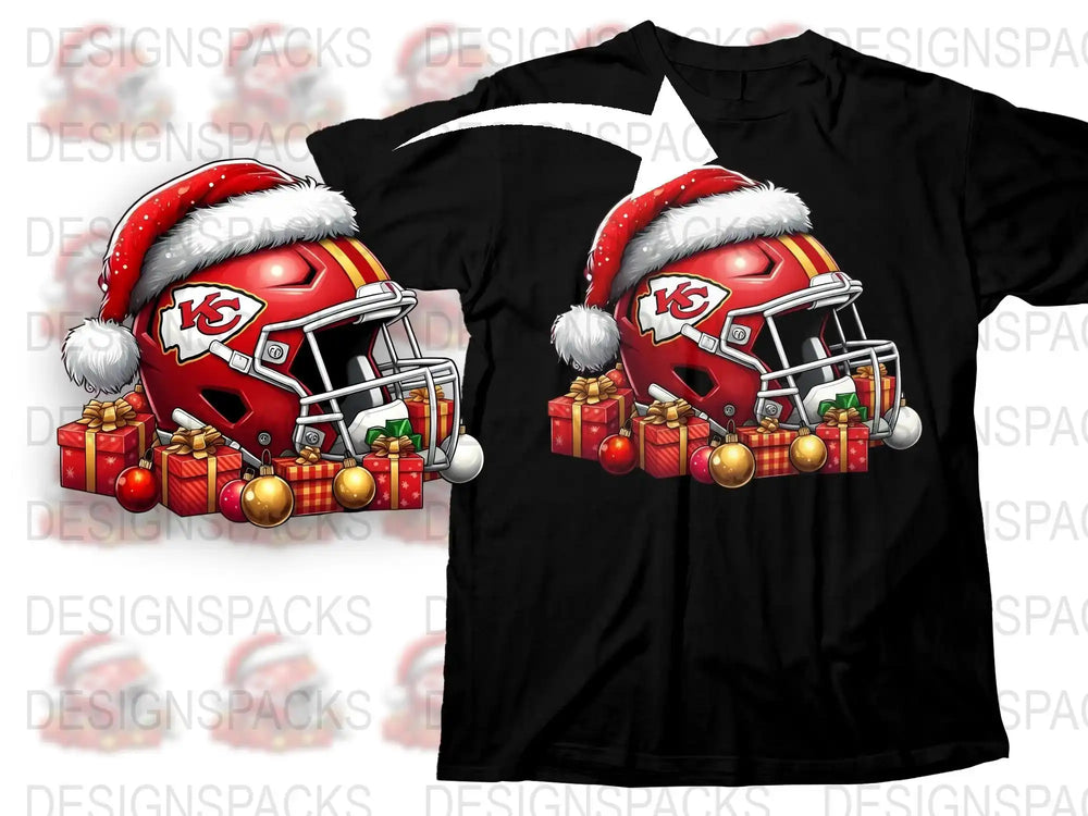 Kansas City Football Helmet Christmas T-Shirt, Holiday Sports Fan Gift, Festive Graphic Tee, Santa Hat Design