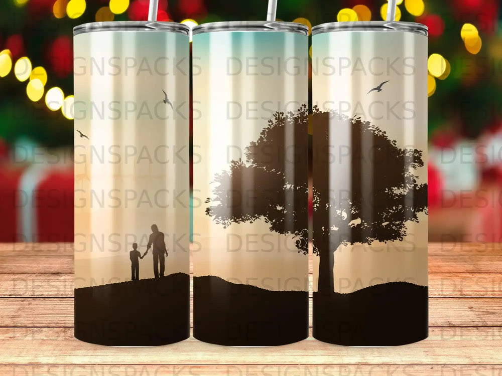 Silhouette of a tree and two figures walking, with "DESIGNSPACKS" watermark.