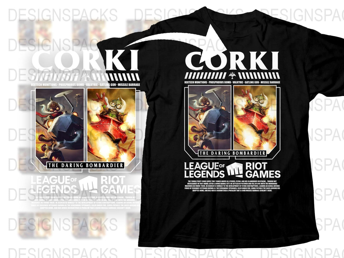 Corki League of Legends Graphic T-Shirt, Riot Games Merchandise, Gamer Apparel, The Daring Bombardier Tee