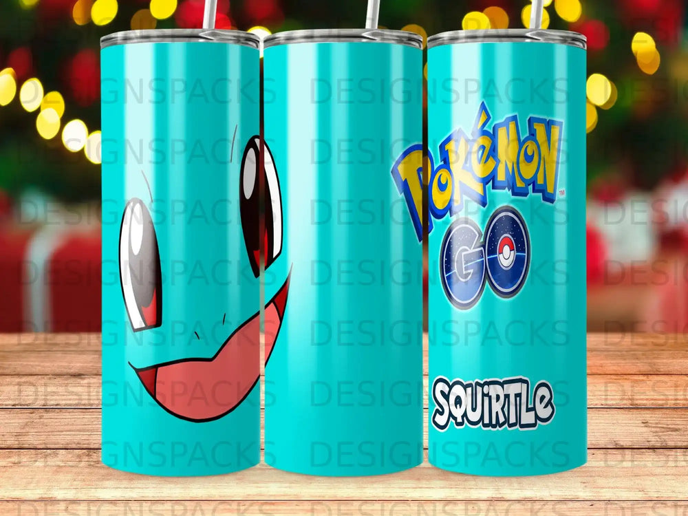 Pokémon GO Squirtle design on a turquoise tumbler with blue accents.
