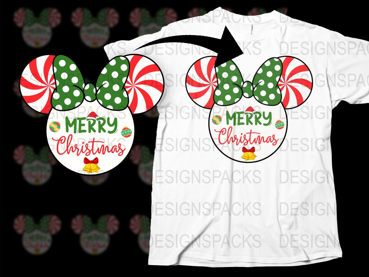 Merry Christmas Peppermint Mickey Ears T-Shirt, Festive Holiday Graphic Tee, Family Matching Outfits