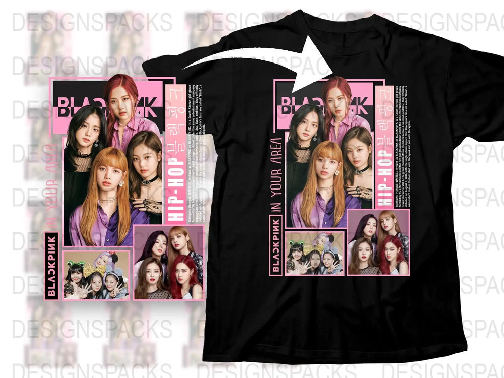 Blackpink K-Pop Hip-Hop Inspired Graphic T-Shirt, Vibrant Pink and Black Design, Fan Merchandise