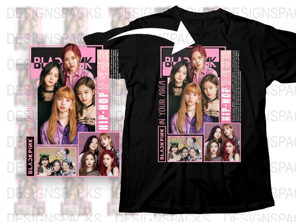 Blackpink K-Pop Hip-Hop Inspired Graphic T-Shirt, Vibrant Pink and Black Design, Fan Merchandise