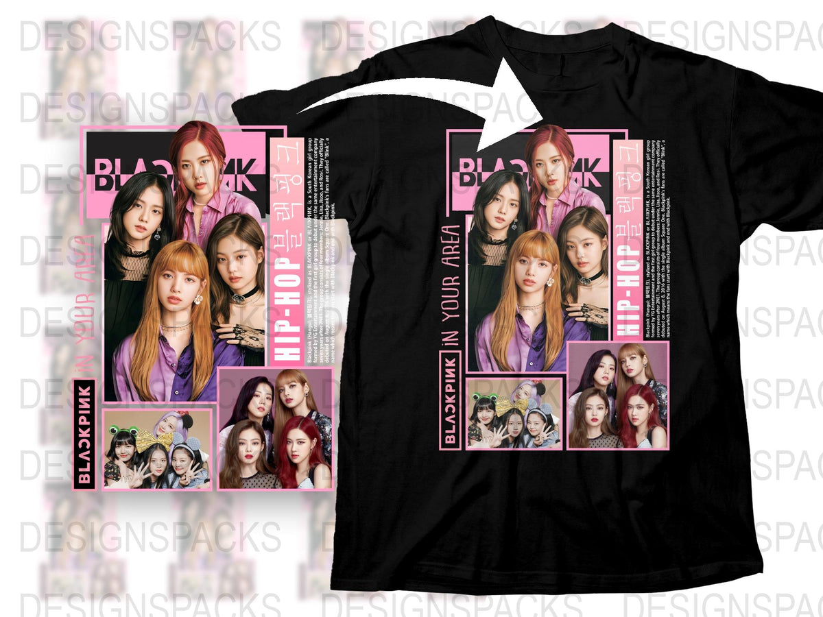Blackpink K-Pop Hip-Hop Inspired Graphic T-Shirt, Vibrant Pink and Black Design, Fan Merchandise