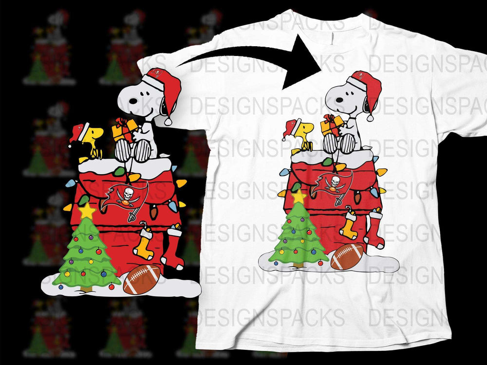 Festive Holiday T-Shirt with Cartoon Dog, Santa Hat, Christmas Tree Design