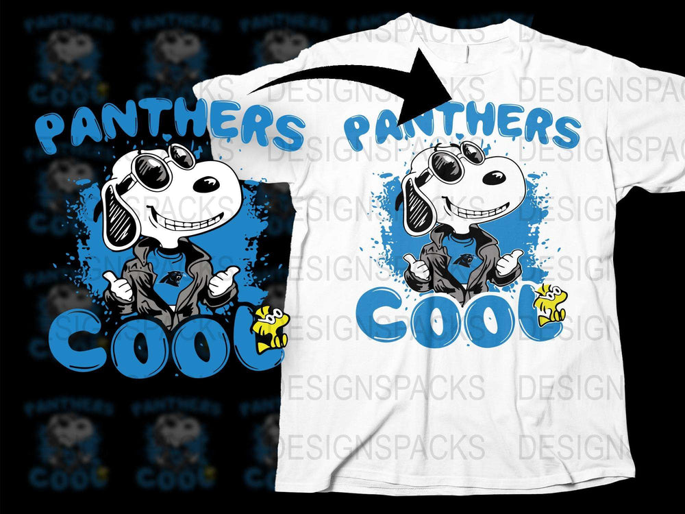 Cool Panthers Graphic T-Shirt, Funny Cartoon Dog Design, Casual Blue and White Tee