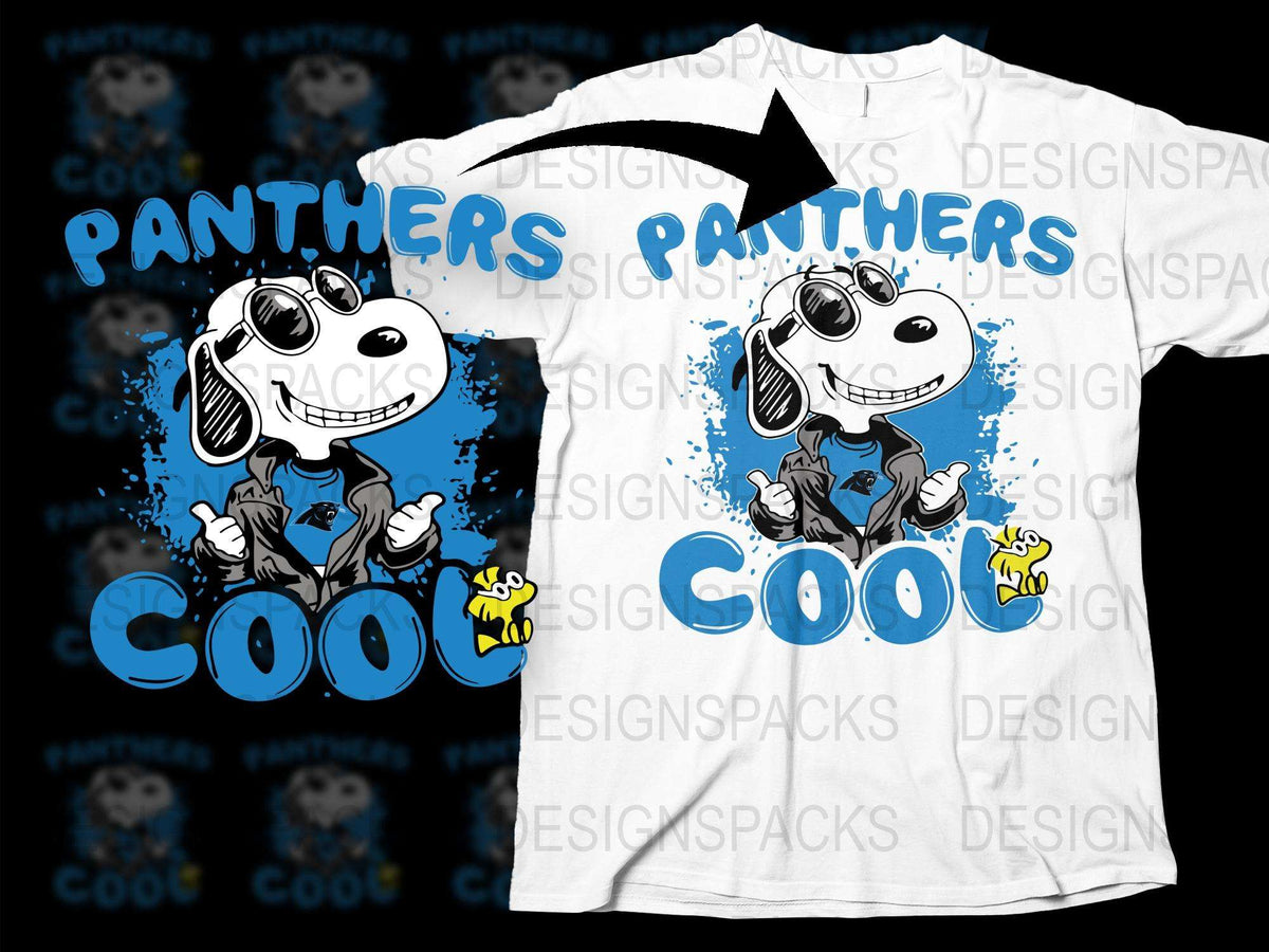 Cool Panthers Graphic T-Shirt, Funny Cartoon Dog Design, Casual Blue and White Tee