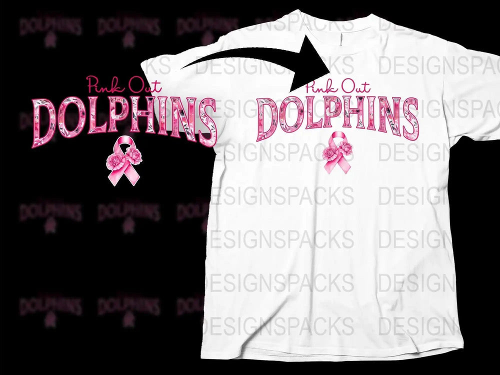 Pink Out Dolphins T-Shirt, Breast Cancer Awareness, Support Ribbon, Women's Graphic Tee