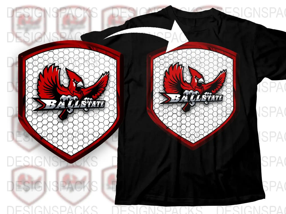 Ball State University T-Shirt, Red Cardinal Graphic, Men's Sports Tee, Collegiate Apparel