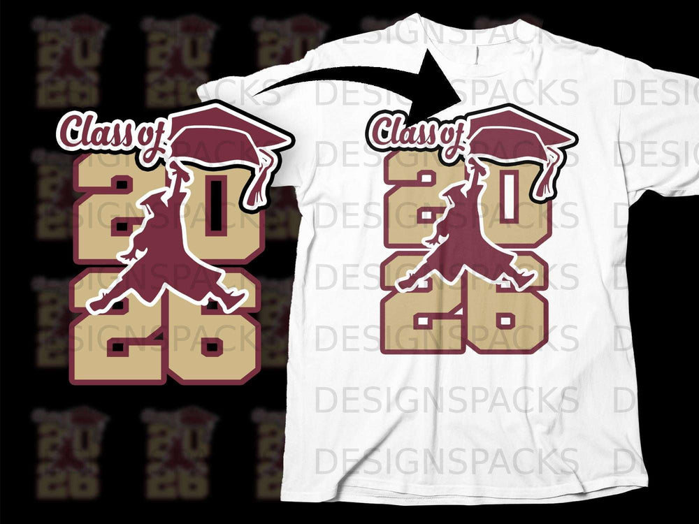 Graduation design with "Class of 2026" and a cap and gown figure.