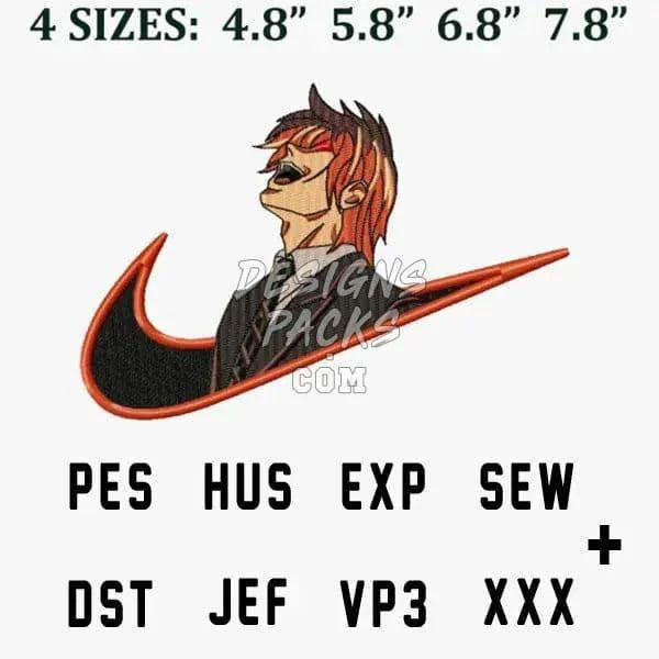 Yagami Death Note Swoosh Sport Anime Embroidery Design