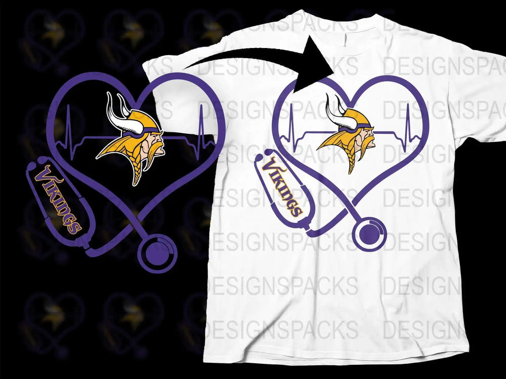 Minnesota Vikings Heartbeat T-Shirt, NFL Team Purple and Gold Graphic Tee, Sports Fan Apparel, Unique Football Lover Gift
