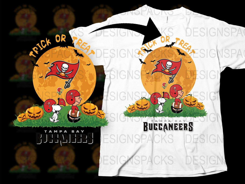 Tampa Bay Buccaneers Halloween T-Shirt, Trick or Treat Pirate and Pumpkin Design, Autumn Sports Fan Apparel