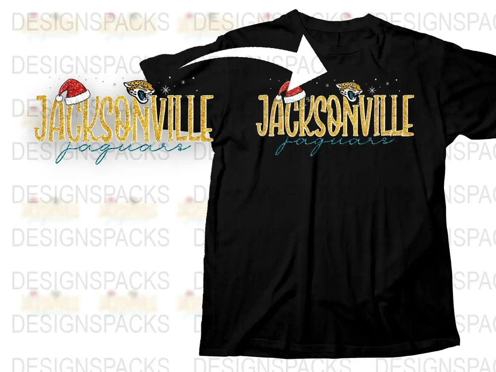 Jacksonville Jaguars Holiday T-Shirt, Sparkling Snow Santa Hat Graphic Tee, Festive Sports Apparel, Christmas Gift