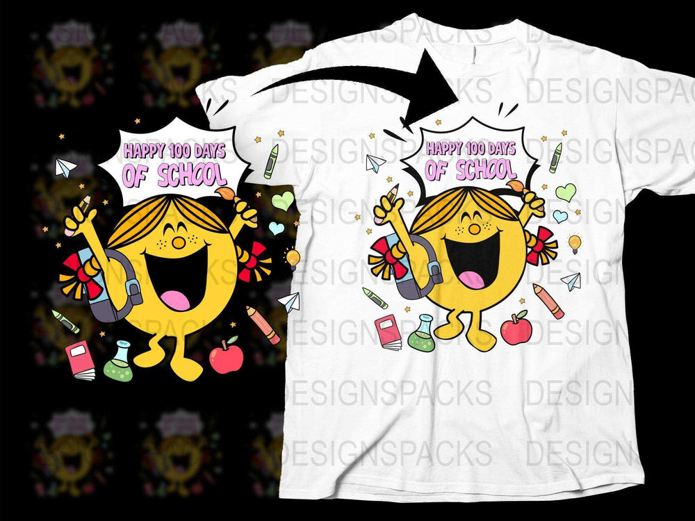 Happy 100 Days of School T-Shirt, Emoji Celebration Kids Tee, Colorful School Supplies Graphic, Fun Educational Clothing