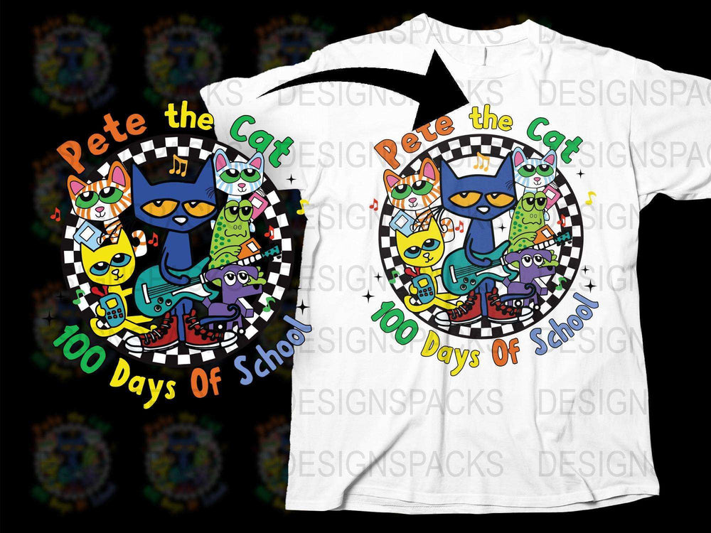 Pete the Cat T-Shirt, 100 Days of School Celebration, Kids Colorful Cartoon Graphic Tee, Unisex Children's Clothing
