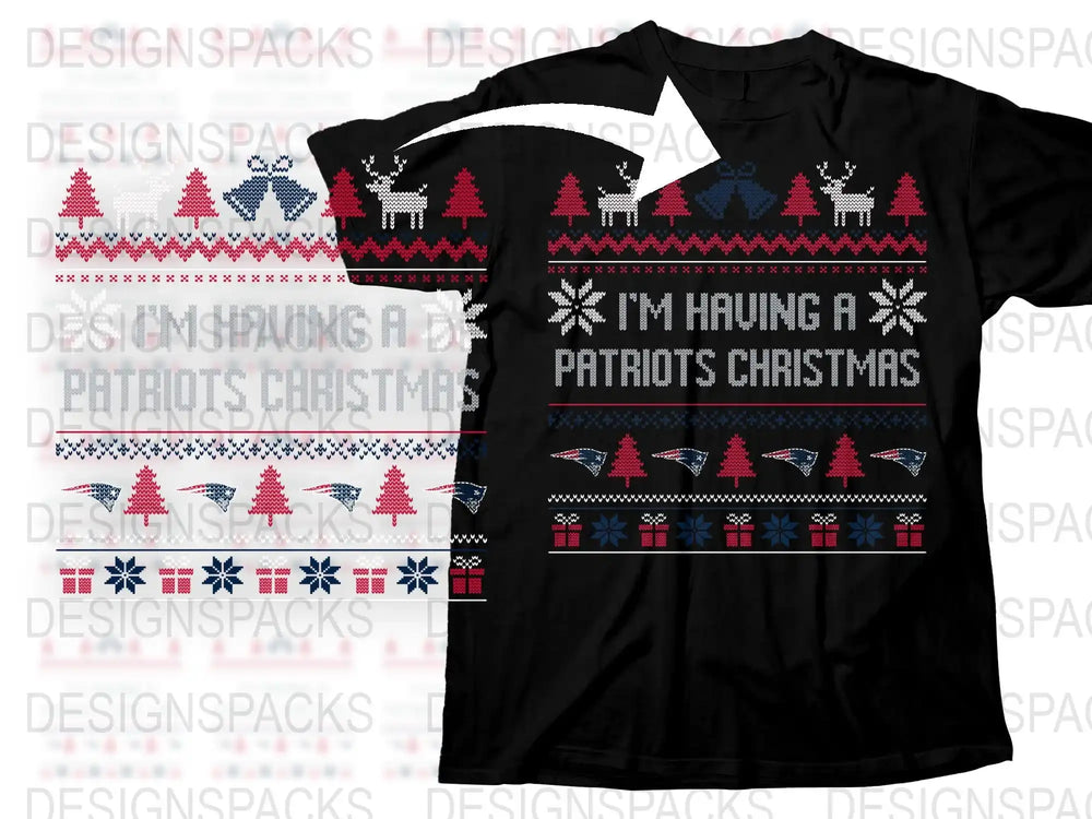 Patriots Christmas T-Shirt, Festive Holiday Tee, Ugly Sweater Style, Winter Apparel for Sports Fans