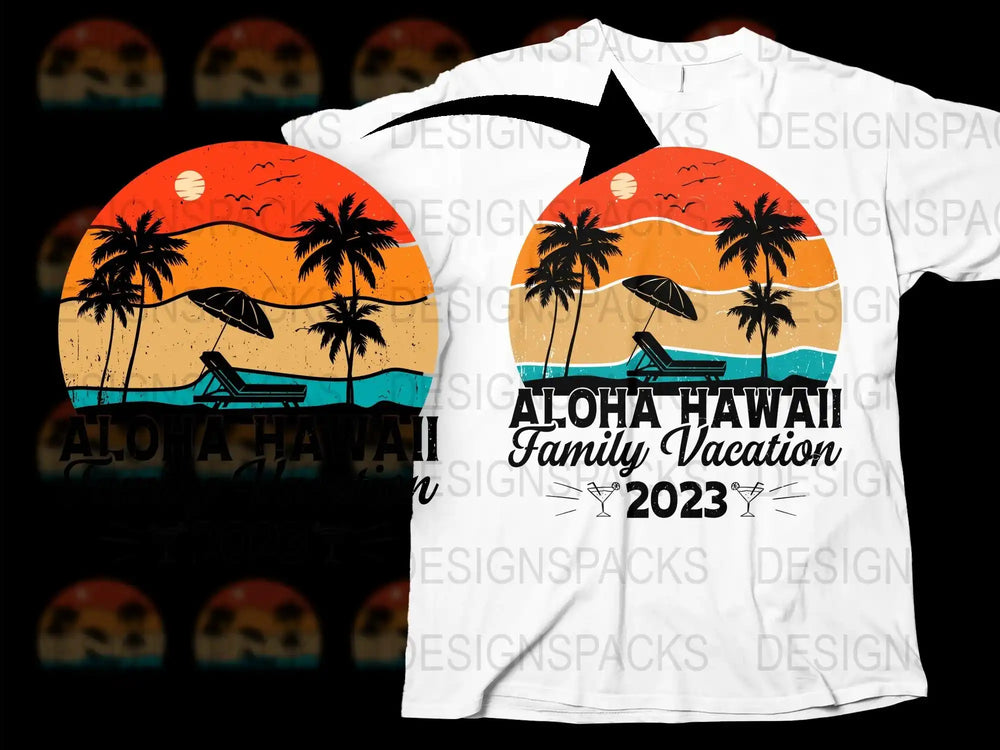 Aloha Hawaii Family Vacation 2023 T-Shirt, Tropical Sunset Beach Design, Casual Summer Tee, Custom Year Souvenir