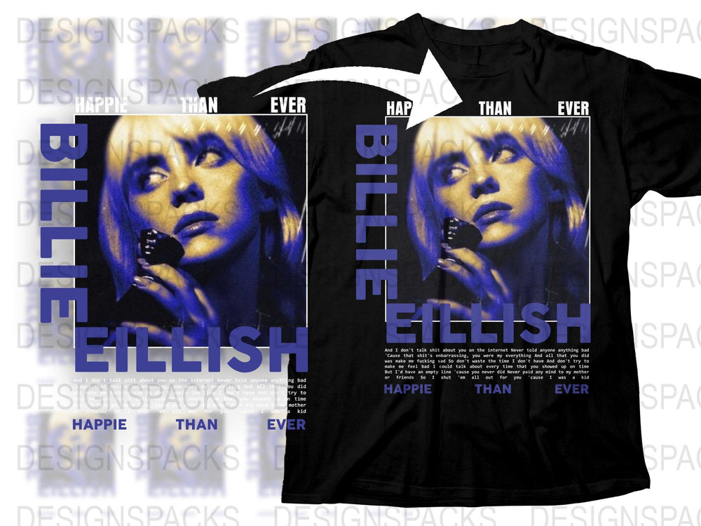Billie Eilish Inspired T-Shirt, Vintage Graphic Tee, Music Pop Icon Fashion, Unisex Black Shirt