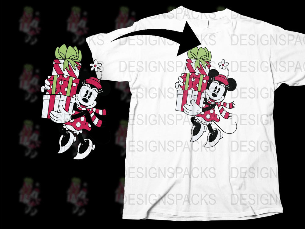 Mickey Minnie Christmas T-Shirt, Holiday Gift, Disney Character Festive Apparel, Unisex Kids and Adult Sizes