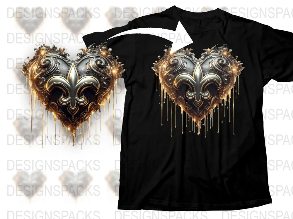Gothic Heart T-Shirt, Black and Gold Love Graphic Tee, Unique Heart Design, Romantic Fashion Top