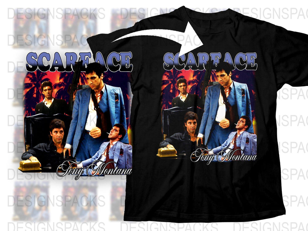 Scarface T-Shirt, Tony Montana Graphic Tee, Classic Movie Fan Apparel, Black Cotton Shirt, Unisex Movie Merchandise