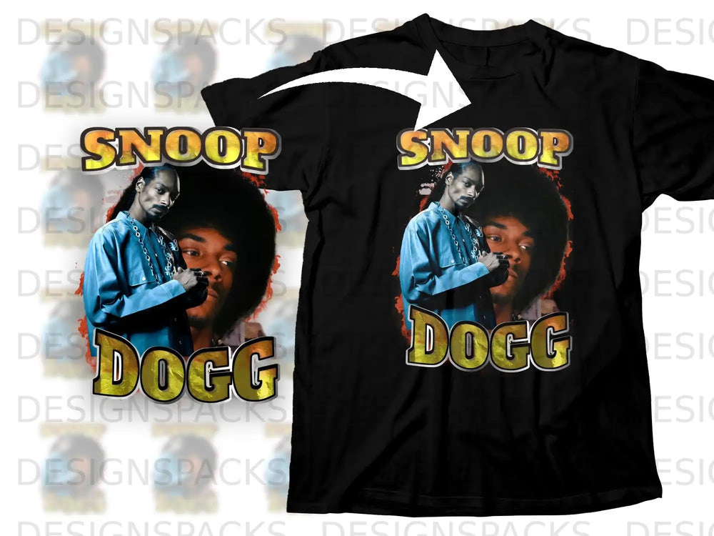 Black t-shirt with SNOOP DOGG graphic and yellow text.