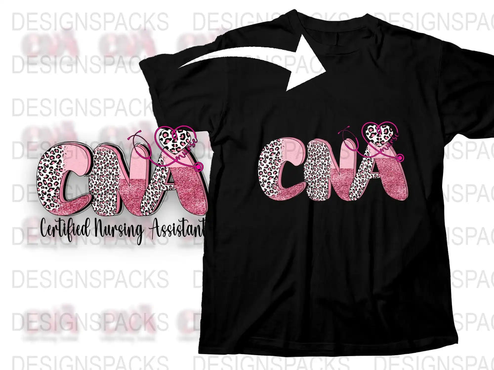 Certified Nursing Assistant CNA T-Shirt, Pink Glitter Heart Design, Medical Professional Apparel, Gift for Nurse