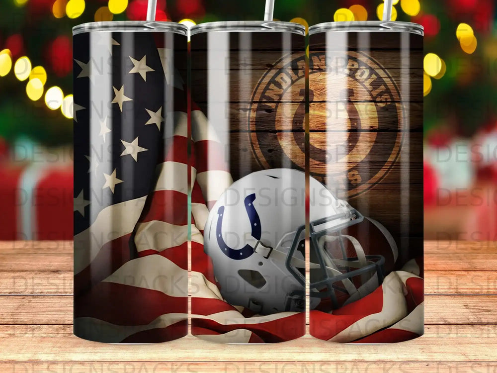 American flag wrapped around an NFL Indianapolis Colts helmet.