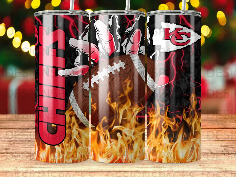 Kansas City Chiefs football with flames and team logo.