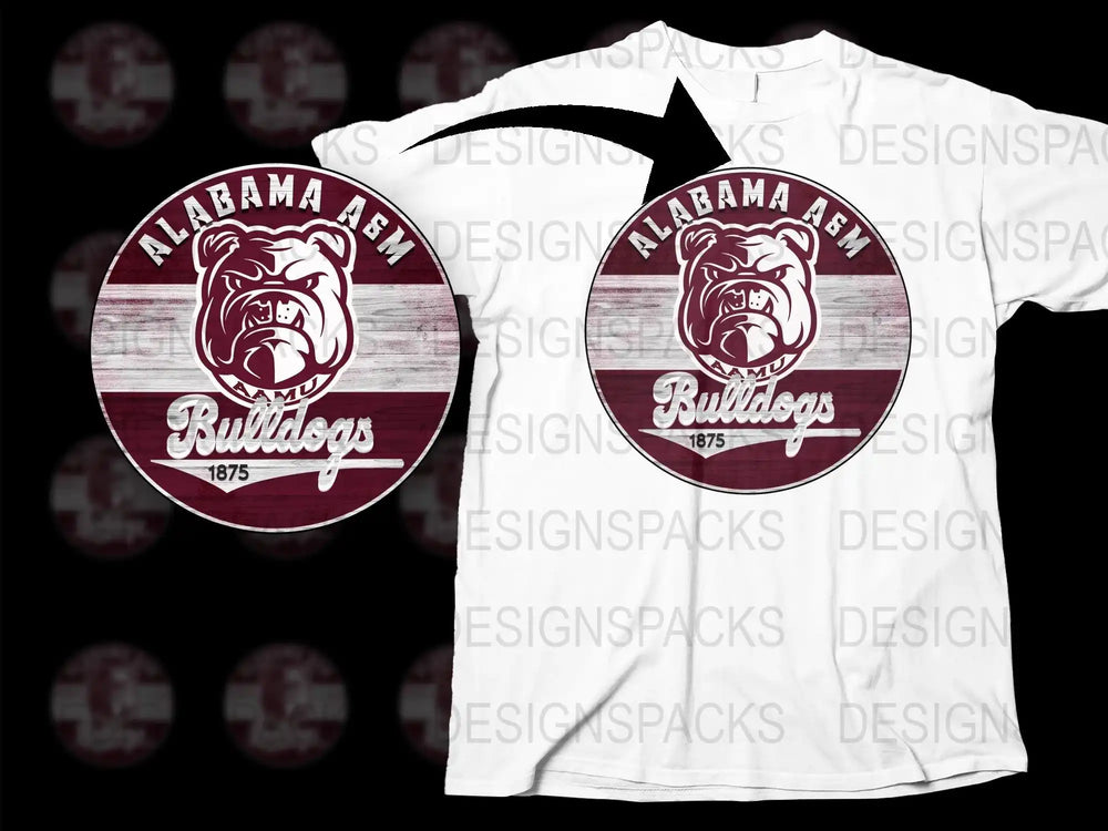 Alabama AandM Bulldogs Vintage Logo T-Shirt, College Sports Apparel, Maroon and White Tee, 1875 Graphic, Unisex Fashion