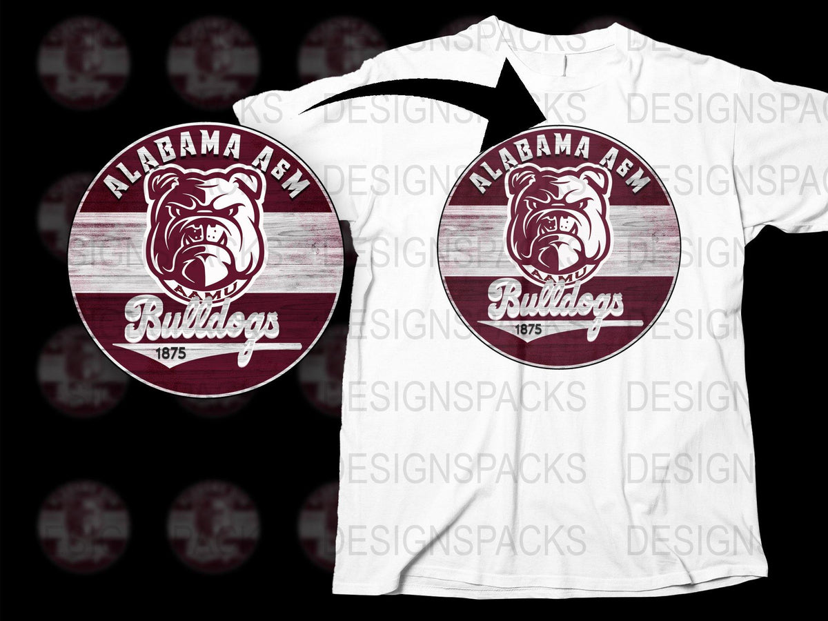 Alabama AandM Bulldogs Vintage Logo T-Shirt, College Sports Apparel, Maroon and White Tee, 1875 Graphic, Unisex Fashion