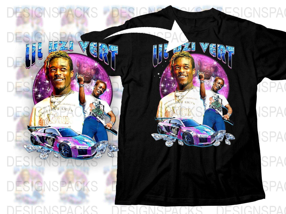 Hip Hop Artist Graphic T-Shirt, Stylish Rapper Tee, Trendy Music Fan Shirt, Purple Car Design, Starry Background, Cool Urban Apparel