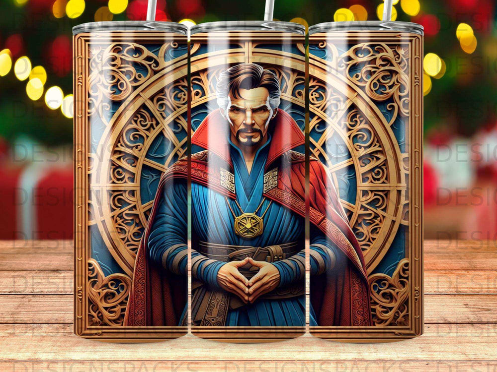 Doctor Strange with his hands clasped in front of a mystical circular design.