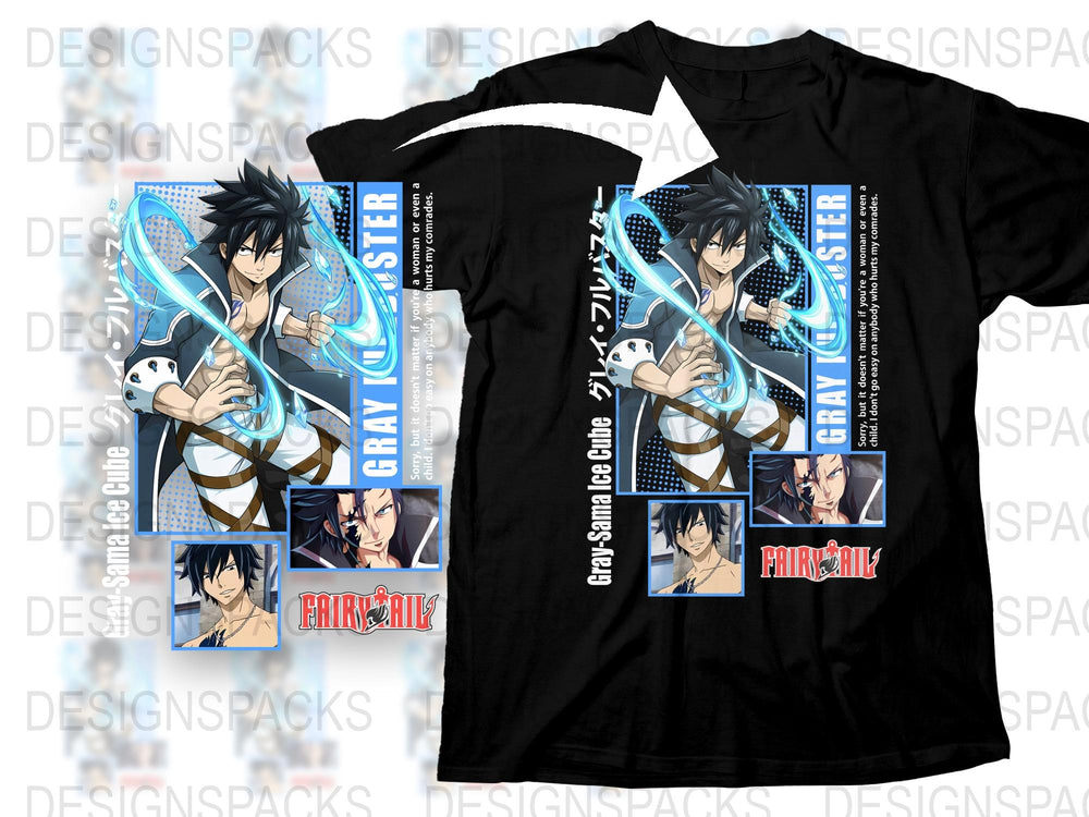 Fairy Tail Anime T-Shirt, Gray Fullbuster Graphic Tee, Manga Character Shirt, Unisex Cotton Black Top