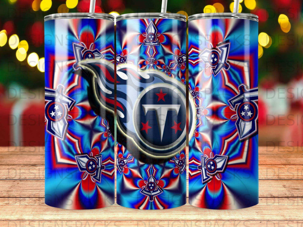 Tennessee Titans logo on a patriotic, starburst-patterned tumbler.