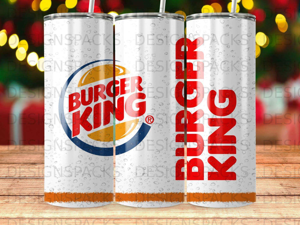 Burger King logo on a patterned white tumbler.