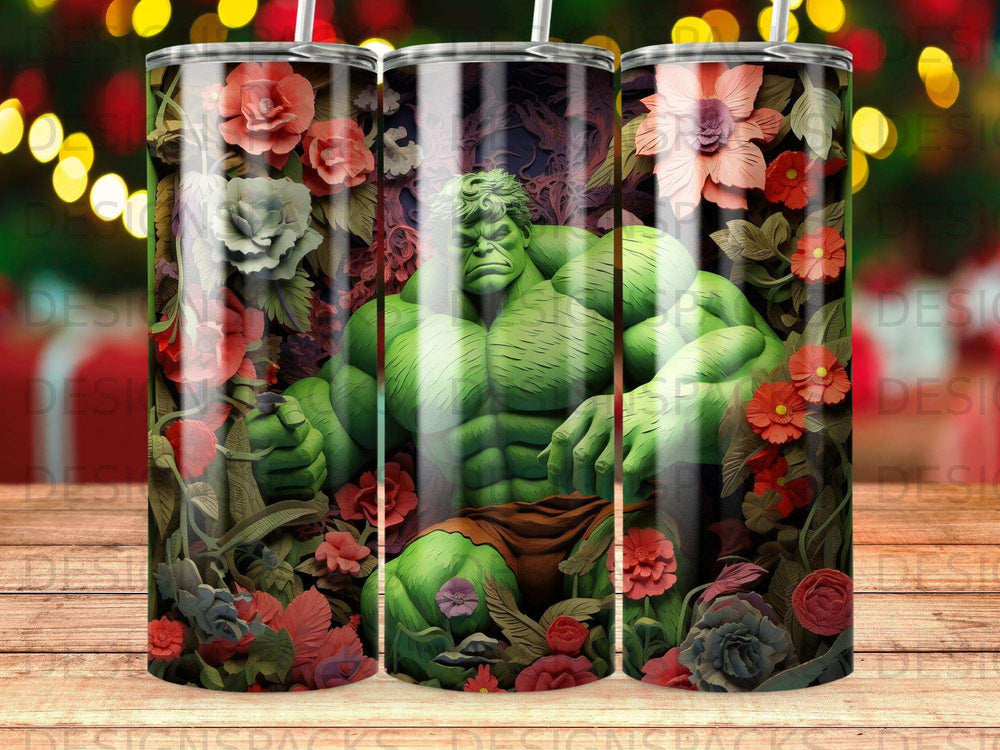 Hulk sitting amidst colorful red and pink flowers with a distressed texture.