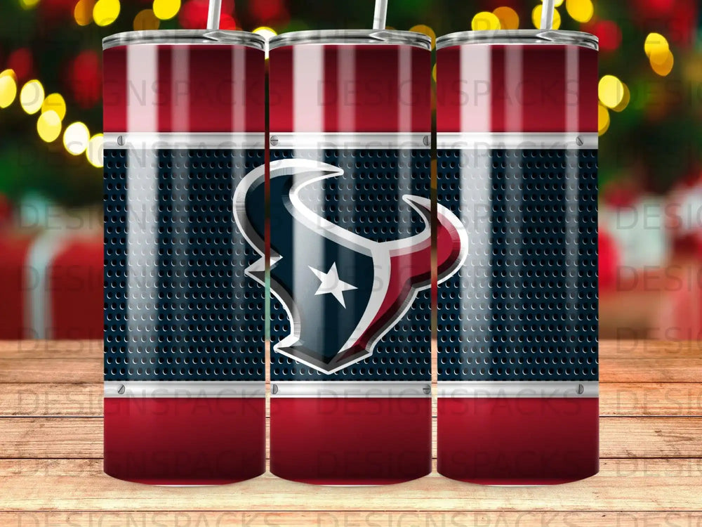 Houston Texans logo on a textured metallic tumbler.
