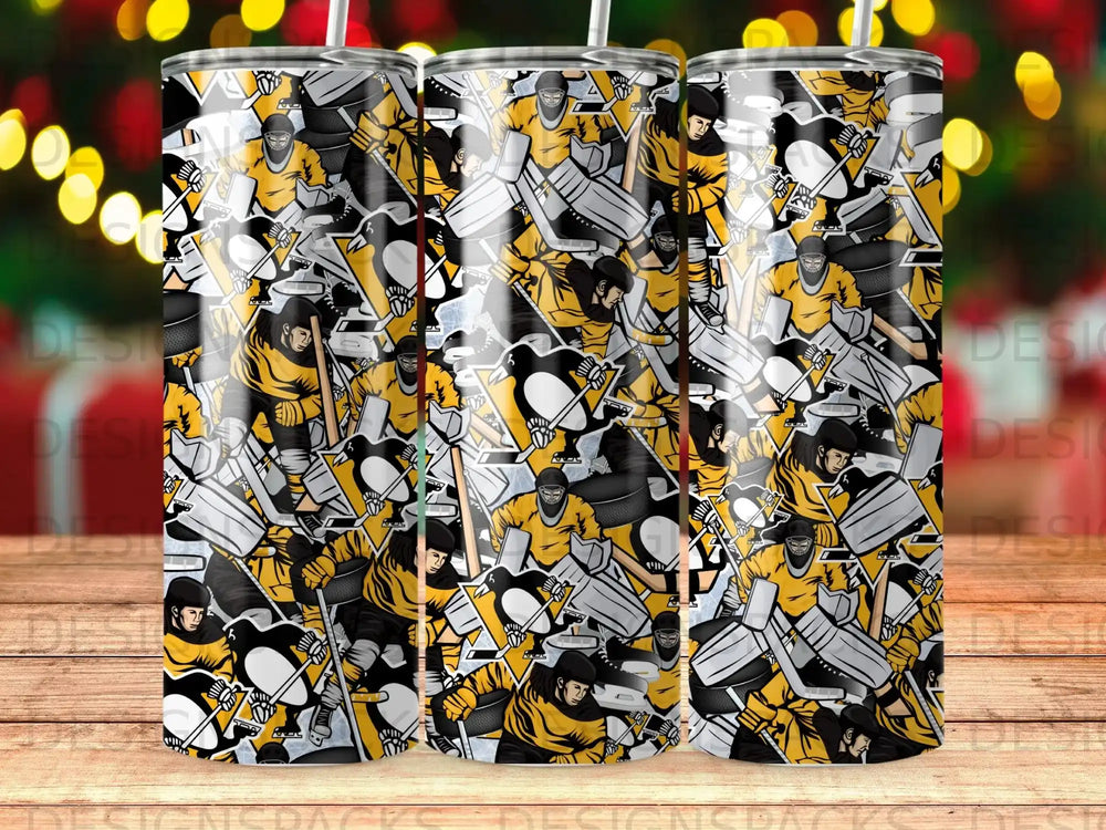 Hockey goalie pattern on a tumbler.